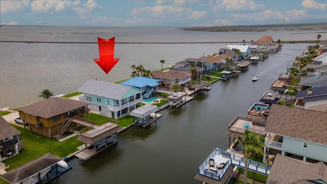 1303 Blue Heron St, Bayou Vista, TX 77563 - birds eye view of property with a water view and a residential view