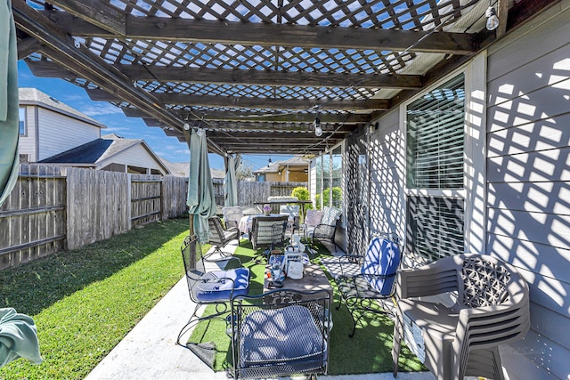 11022 Jacob Crossing Dr, Richmond, TX 77406 - view of patio with a fenced backyard, a pergola, and outdoor dining space