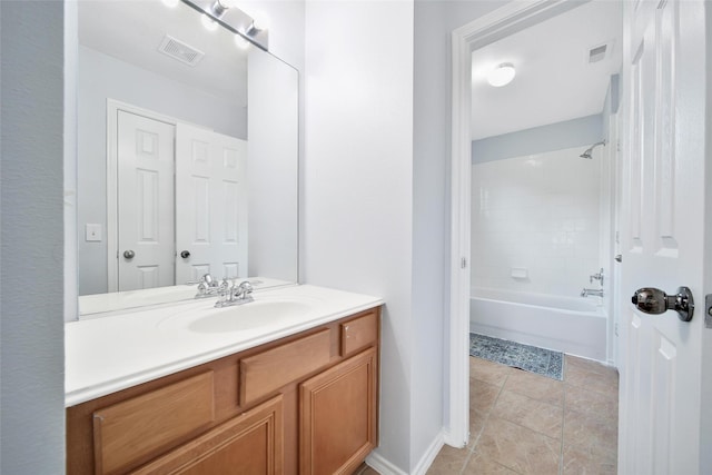 bathroom featuring shower / bathtub combination, visible vents, and vanity