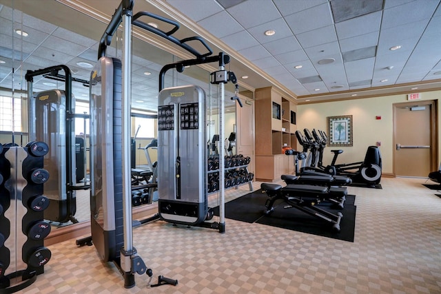 5220 Seawall Blvd Unit 1036B, Galveston, TX 77551 - exercise room featuring carpet flooring, a drop ceiling, and baseboards
