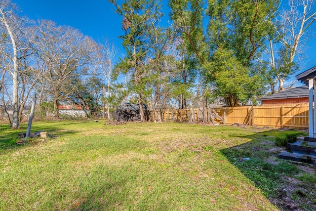 view of yard with a fenced backyard