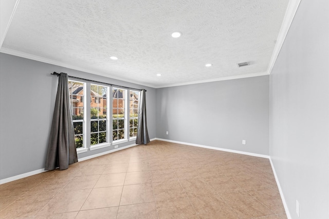 4103 Waterstone Dr, Missouri City, TX 77459 - empty room with ornamental molding, recessed lighting, a textured ceiling, and visible vents