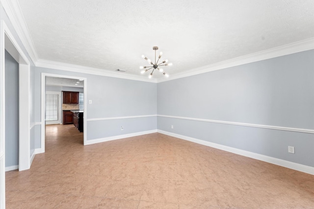 4103 Waterstone Dr, Missouri City, TX 77459 - unfurnished room featuring crown molding, baseboards, and a notable chandelier