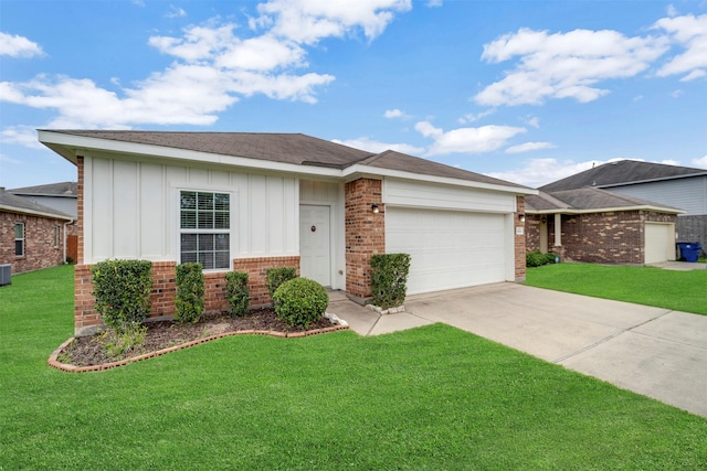 7908 Beryl Ct, Texas City, TX 77591 - single story home featuring an attached garage, a front lawn, brick siding, board and batten siding, and driveway