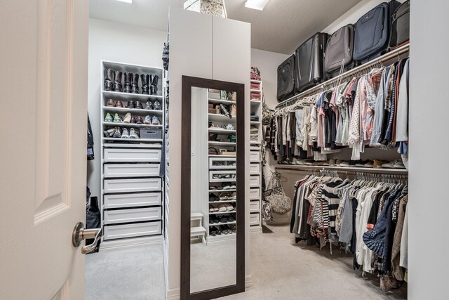 spacious closet featuring light carpet