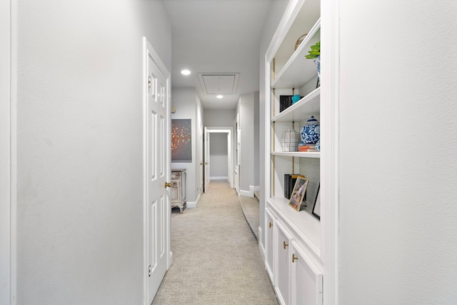 32743 Weybridge St, Fulshear, TX 77441 - hall featuring attic access, light carpet, and recessed lighting