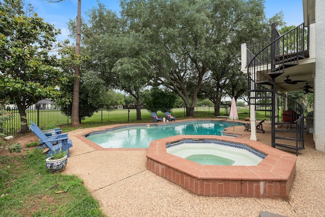 32743 Weybridge St, Fulshear, TX 77441 - view of pool with stairs, an in-ground hot tub, and a patio