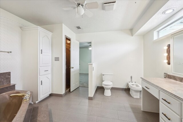 3139 Fm 1406, Winnie, TX 77665 - bathroom with a ceiling fan, a bidet, visible vents, vanity, and toilet