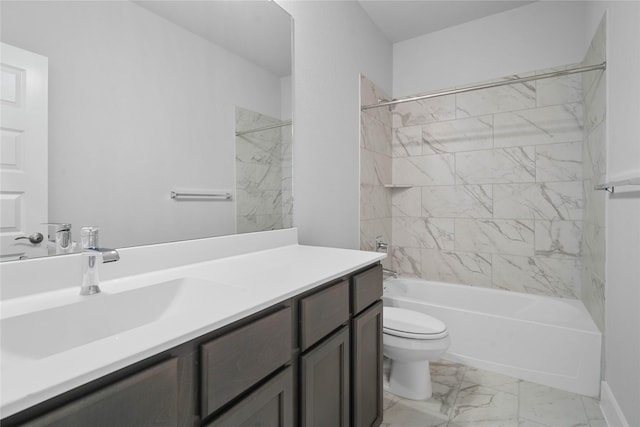 23415 Persimmon Creek Ln, Katy, TX 77493 - bathroom featuring toilet, washtub / shower combination, marble finish floor, and vanity