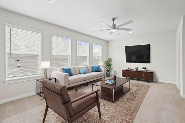 23415 Persimmon Creek Ln, Katy, TX 77493 - living room featuring ceiling fan and light carpet