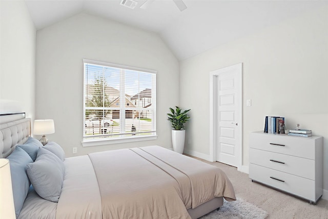 23415 Persimmon Creek Ln, Katy, TX 77493 - bedroom featuring vaulted ceiling, light colored carpet, and a ceiling fan