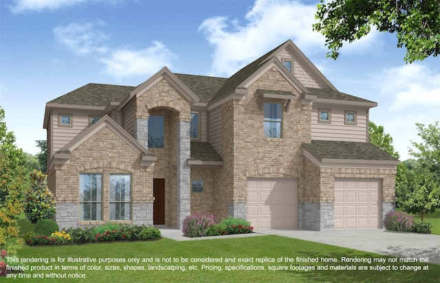 view of front of property with an attached garage, driveway, and stone siding