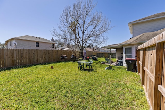 view of yard with a fenced backyard