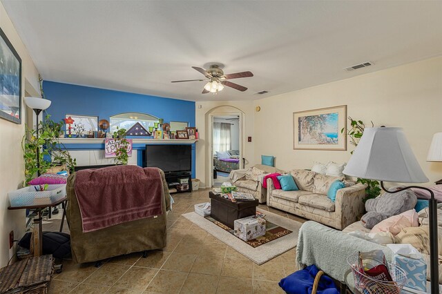 2103 Laurel Arbor Dr, Houston, TX 77014 - living area featuring tile patterned flooring and ceiling fan
