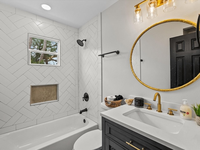 5225 Main St, Santa Fe, TX 77510 - bathroom featuring toilet, shower / bath combination, and vanity