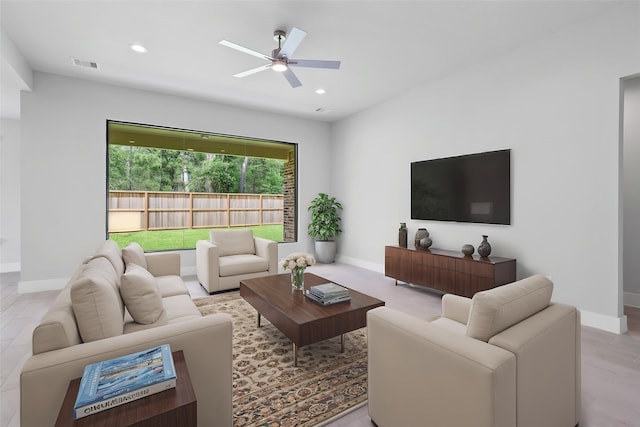 1904 Golden Spruce Ln, Conroe, TX 77301 - living area with a ceiling fan, baseboards, visible vents, and recessed lighting