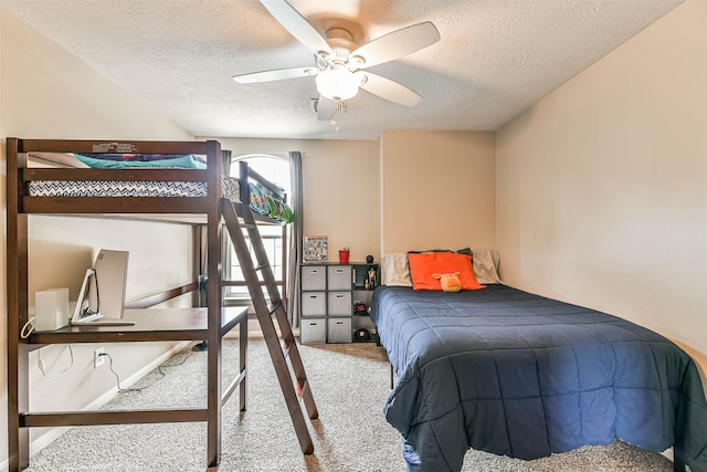 9322 Colt Canyon Ln, Houston, TX 77089 - carpeted bedroom featuring a textured ceiling and ceiling fan