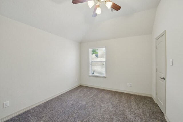23 Castello Ln, Missouri City, TX 77459 - carpeted empty room with baseboards, ceiling fan, and vaulted ceiling