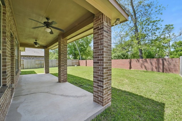 23 Castello Ln, Missouri City, TX 77459 - view of patio featuring ceiling fan and a fenced backyard