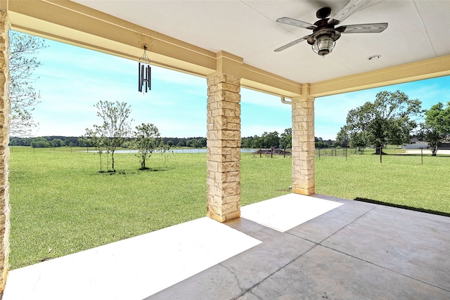 view of patio featuring a ceiling fan