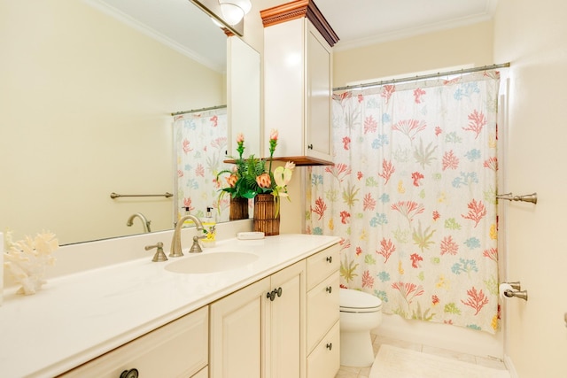 2330 Blue Water Hwy, Surfside Beach, TX 77541 - full bathroom featuring vanity, ornamental molding, tile patterned flooring, and toilet