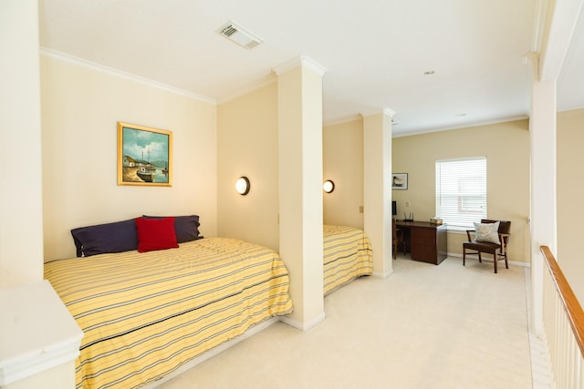 2330 Blue Water Hwy, Surfside Beach, TX 77541 - bedroom featuring visible vents, baseboards, crown molding, and carpet floors