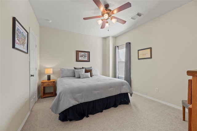 17714 W Copper Lakes Dr, Houston, TX 77095 - bedroom featuring a ceiling fan, baseboards, visible vents, and light carpet