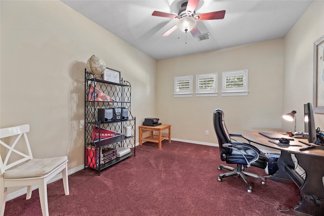 17714 W Copper Lakes Dr, Houston, TX 77095 - carpeted office with visible vents, a ceiling fan, and baseboards