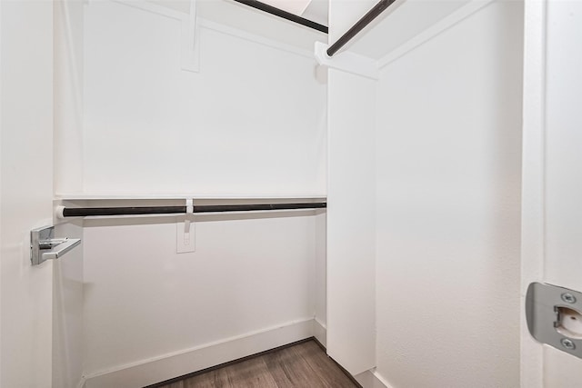 walk in closet featuring dark wood finished floors