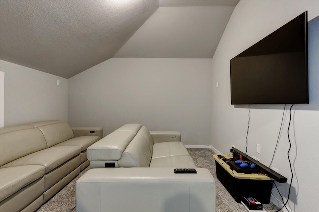 4910 Magnolia Springs Dr, Pearland, TX 77584 - living room featuring carpet floors, baseboards, and vaulted ceiling