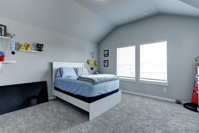 4910 Magnolia Springs Dr, Pearland, TX 77584 - carpeted bedroom featuring baseboards and vaulted ceiling