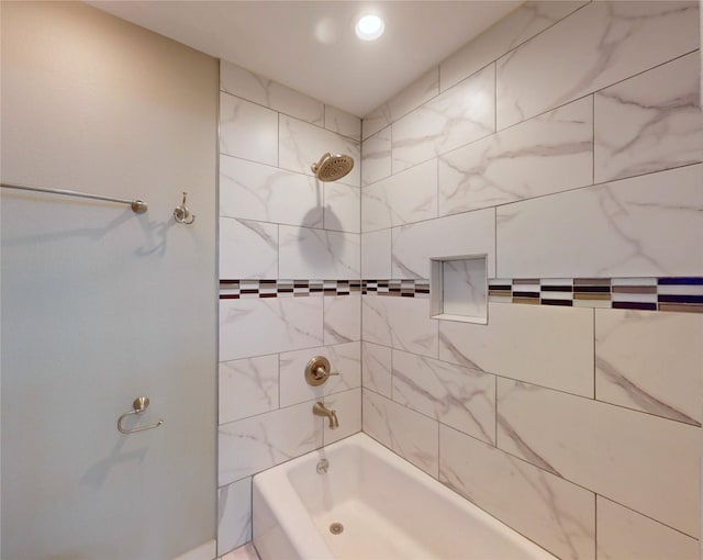 bathroom featuring shower / tub combination and recessed lighting
