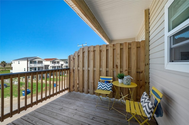 deck with a residential view