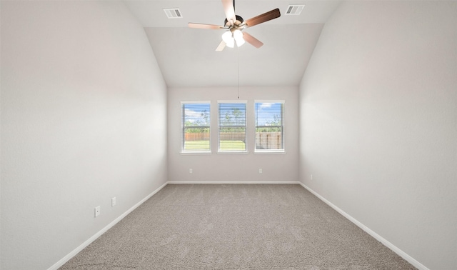 2617 Bisbee Rd, League City, TX 77573 - empty room featuring lofted ceiling, light colored carpet, ceiling fan, and baseboards