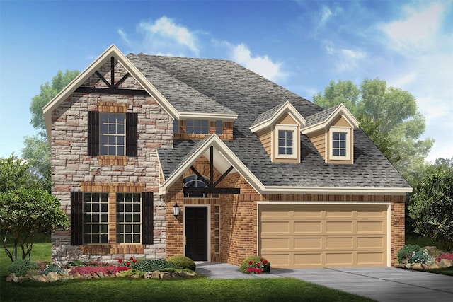 2617 Bisbee Rd, League City, TX 77573 - view of front of property featuring driveway, a garage, brick siding, and stone siding