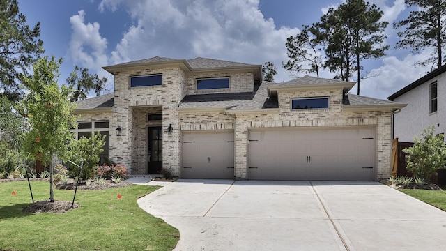 12944 Whitewater Way, Conroe, TX 77302 - view of front of property with driveway, brick siding, a front lawn, and a shingled roof