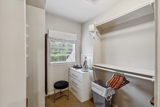 spacious closet featuring light wood-style flooring