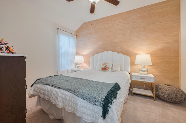 bedroom with ceiling fan and carpet