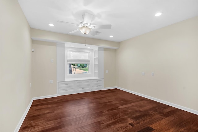 711 Rosewood Dr, Shenandoah, TX 77381 - spare room with dark wood finished floors, a ceiling fan, baseboards, and recessed lighting