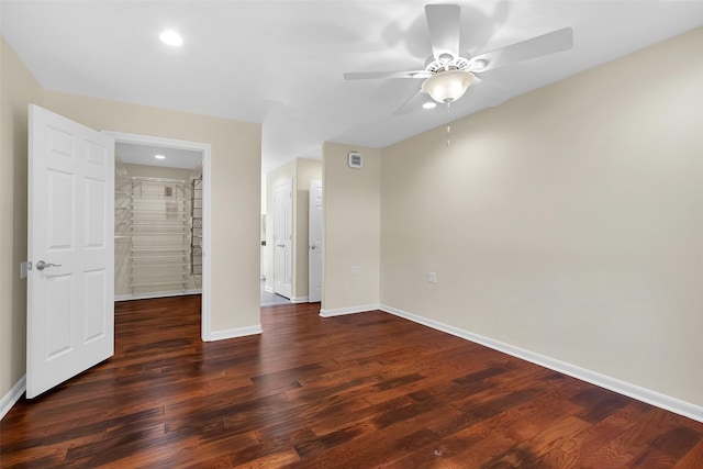 711 Rosewood Dr, Shenandoah, TX 77381 - unfurnished bedroom with baseboards, wood finished floors, recessed lighting, and a ceiling fan