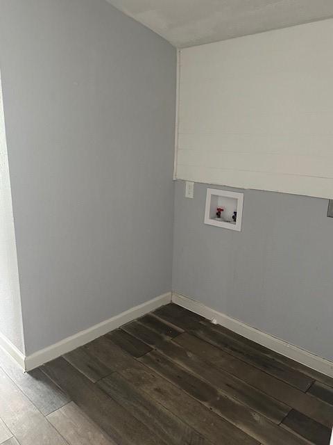 19101 Oak Canyon Dr, Conroe, TX 77385 - clothes washing area featuring laundry area, dark wood finished floors, baseboards, and hookup for a washing machine