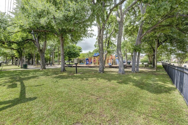 view of yard with fence and playground community