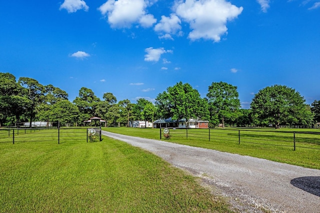 view of street with gravel driveway