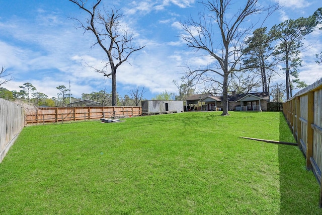 view of yard with a fenced backyard