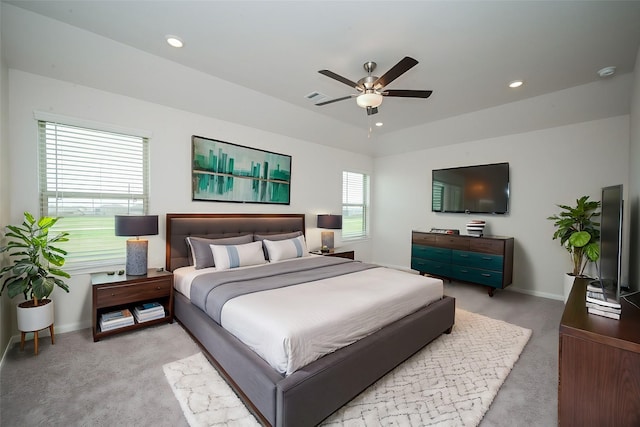 14238 Elkwood Pine Dr, Houston, TX 77032 - bedroom with recessed lighting, baseboards, light colored carpet, and visible vents