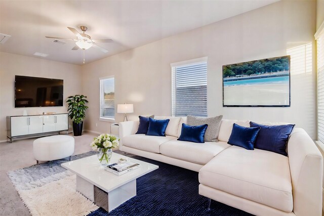 14515 Aston Pine Dr, Houston, TX 77032 - living room featuring a ceiling fan, baseboards, and visible vents