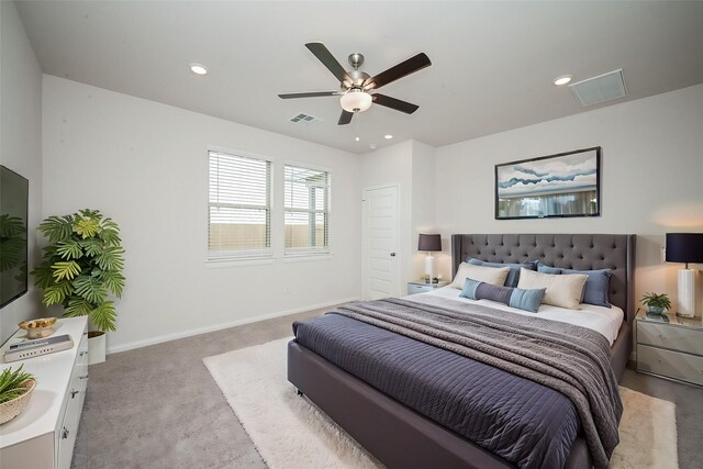 14515 Aston Pine Dr, Houston, TX 77032 - carpeted bedroom with baseboards, ceiling fan, recessed lighting, and visible vents