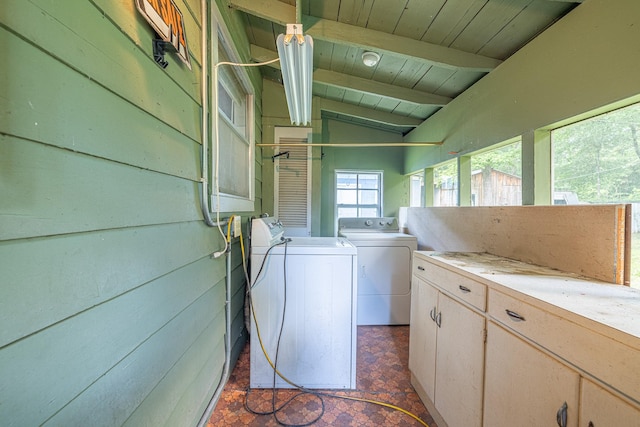 9847 N Lake Vw, Montgomery, TX 77316 - laundry room with washing machine and dryer and wooden ceiling