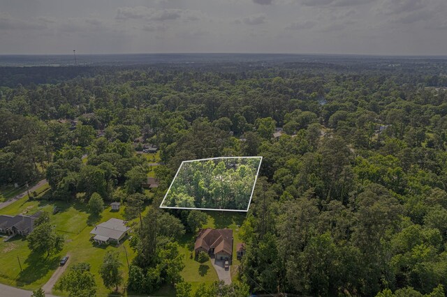 9847 N Lake Vw, Montgomery, TX 77316 - aerial view of property and surrounding area with a forest and property parcel outlined