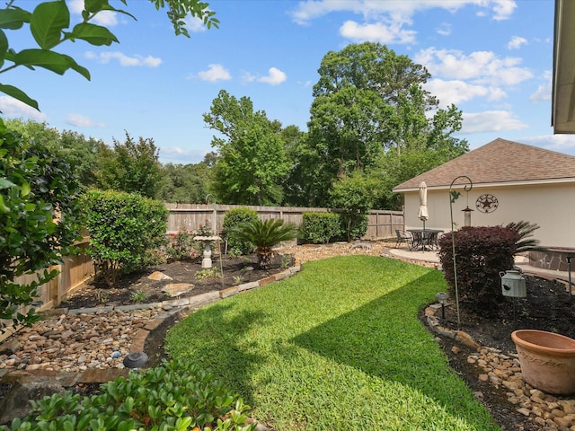 view of yard with a patio and a fenced backyard